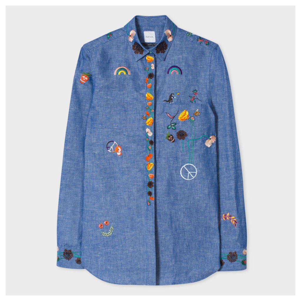 Women's Indigo Chambray Shirt With Embroidery