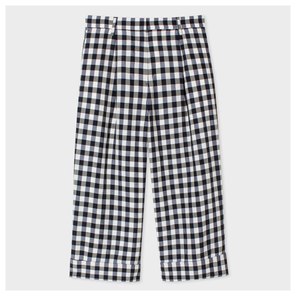 Women's Relaxed-Fit Black And White Gingham Cropped Culottes