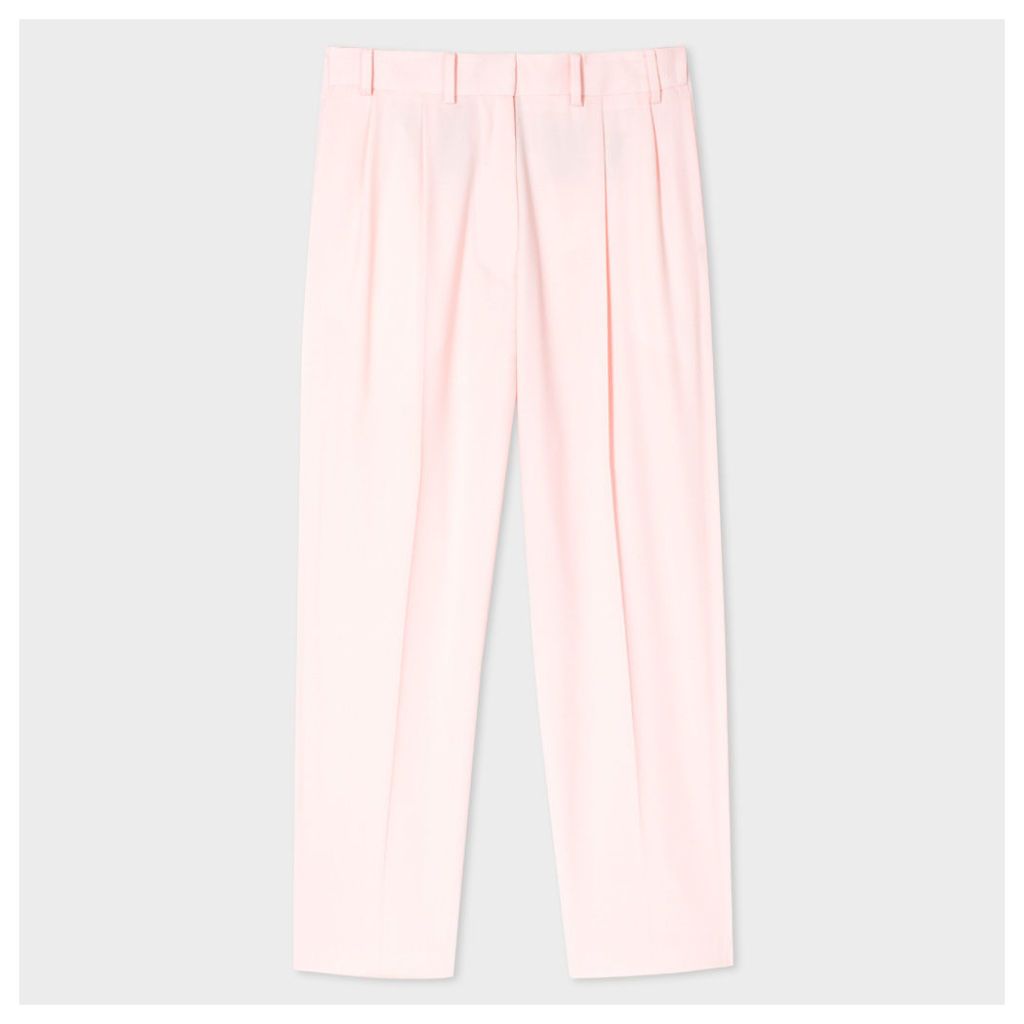 Women's Regular-Fit Pale Pink Pleated Wool Trousers