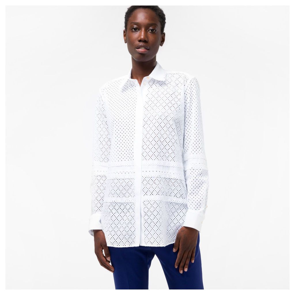 Women's White Broderie-Cotton Patchwork Shirt