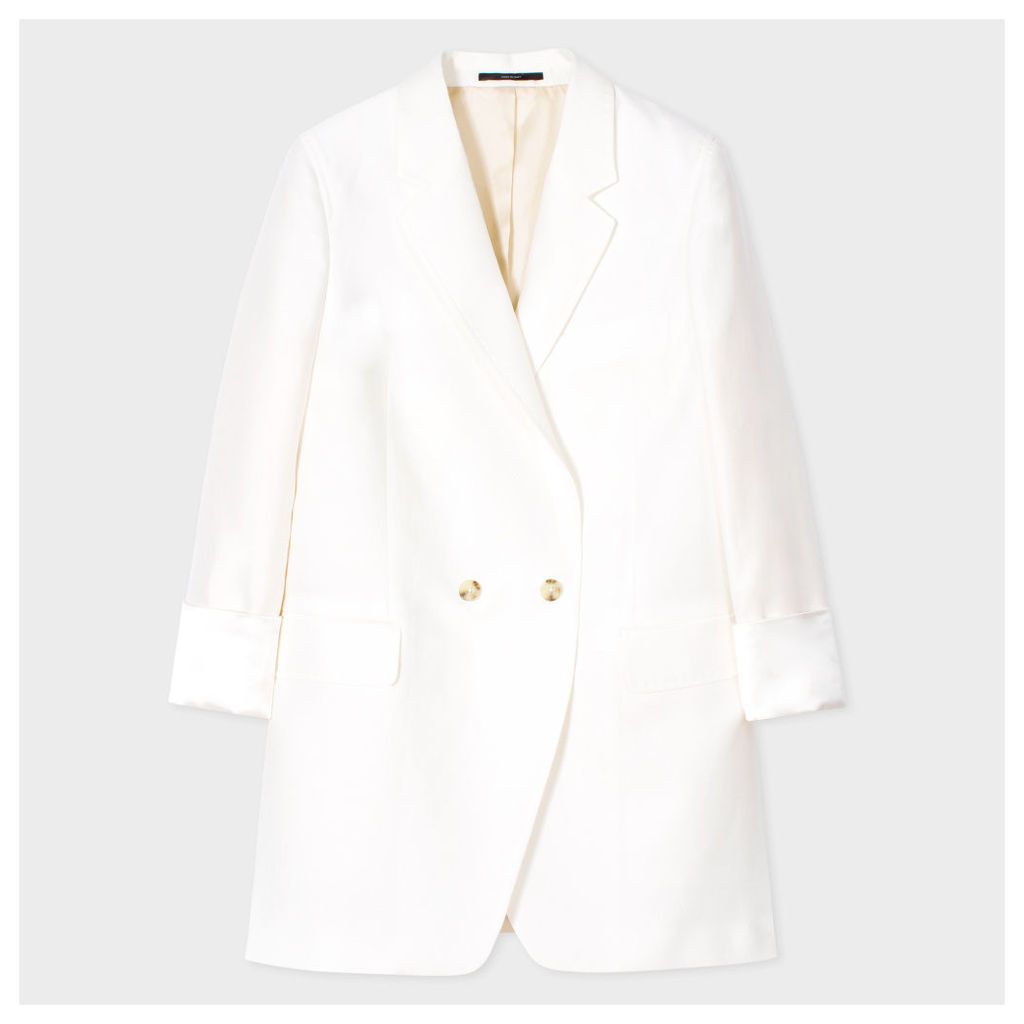 Women's Relaxed-Fit White Cotton-Silk Blazer