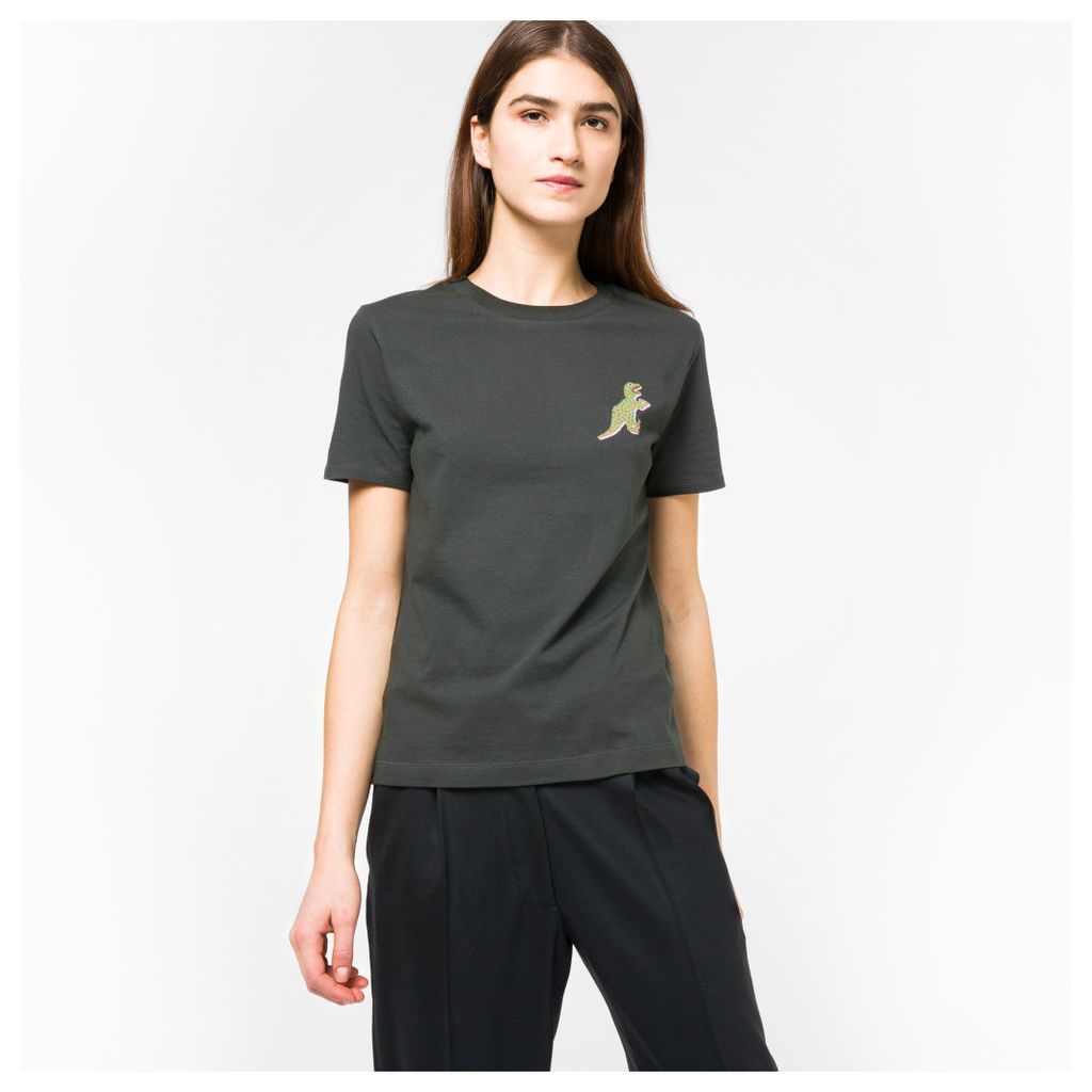 Women's Charcoal Grey Small 'Dino' Print Cotton T-Shirt
