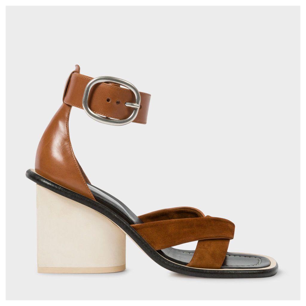 Women's Tan Suede And Leather 'Delta' Heeled Sandals