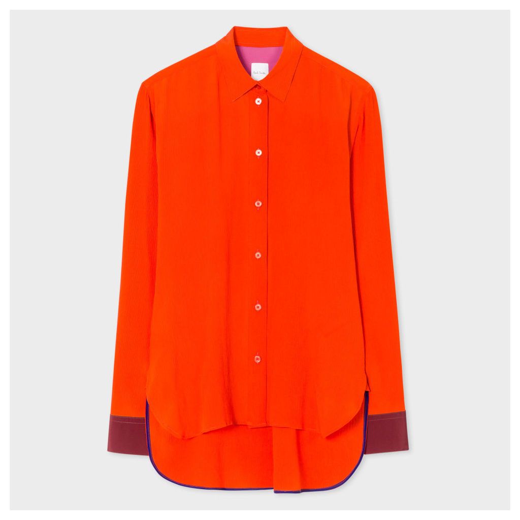 Women's Orange Textured Silk-Blend Shirt