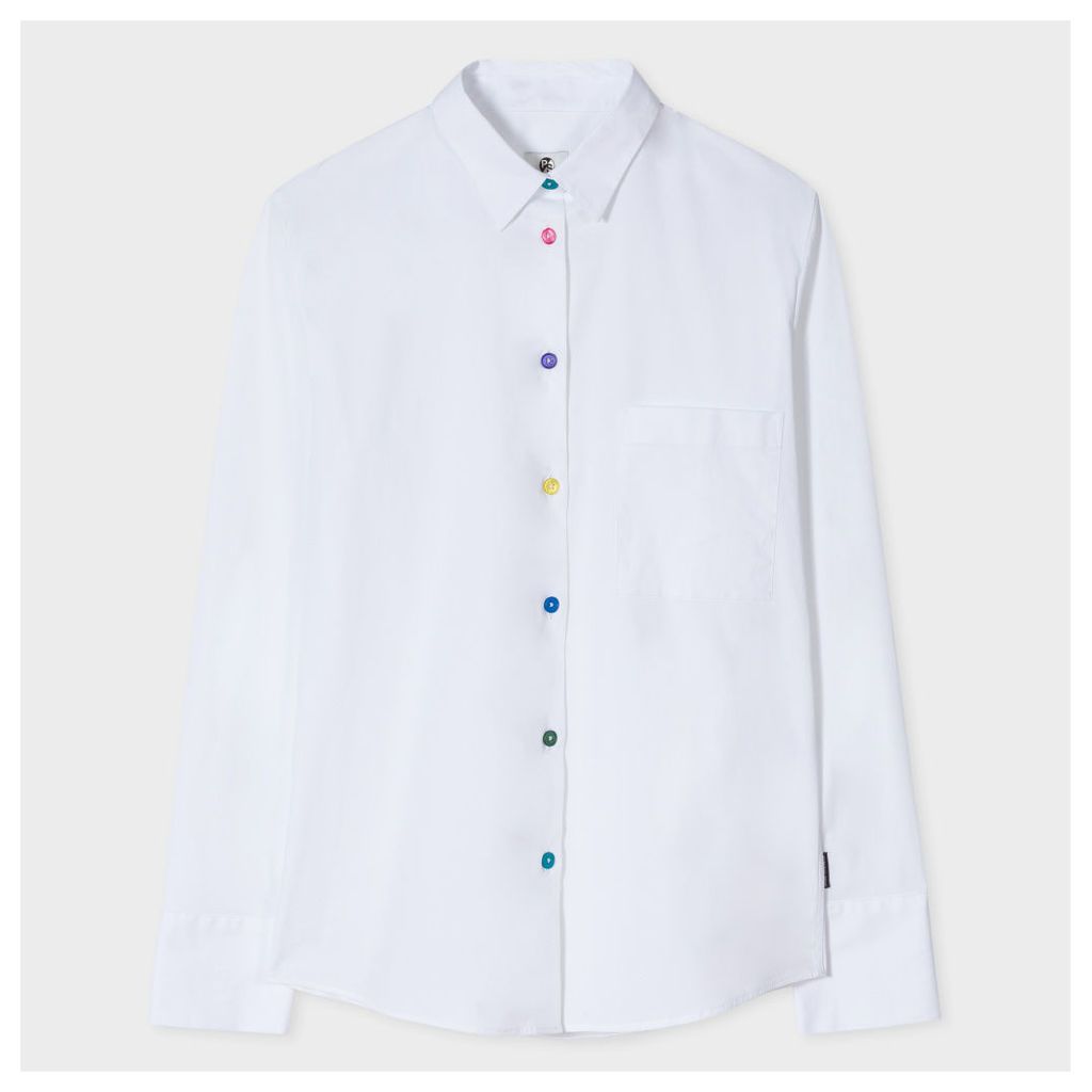 Women's White Stretch-Cotton Shirt With Multi-Colour Buttons