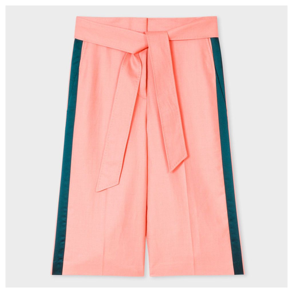 Women's Pink Wool-Linen Shorts With Silk Stripes