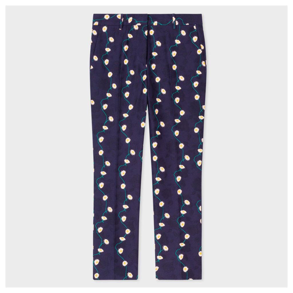 Women's Slim-Fit Navy Cotton Trousers With 'Daisy-Chain' Print