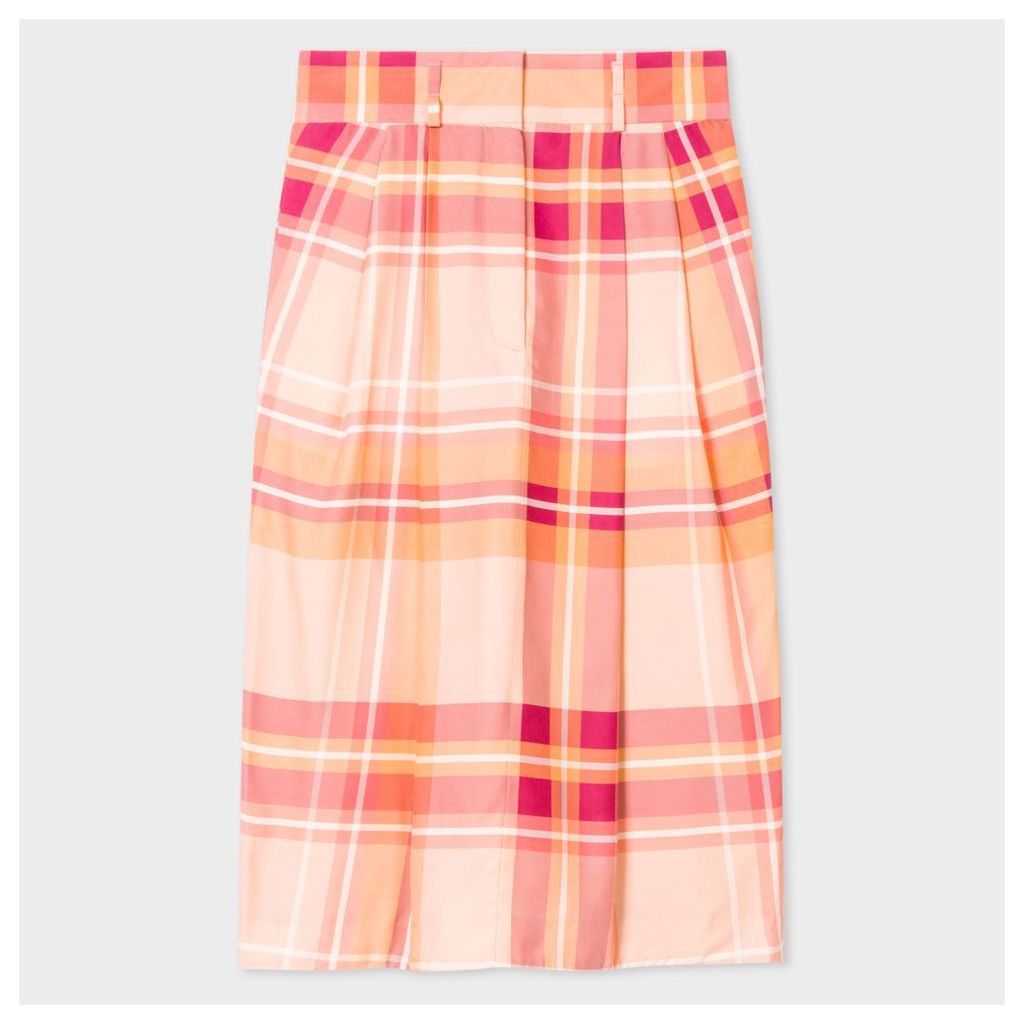 Women's Pink Large-Check Silk-Cupro Skirt