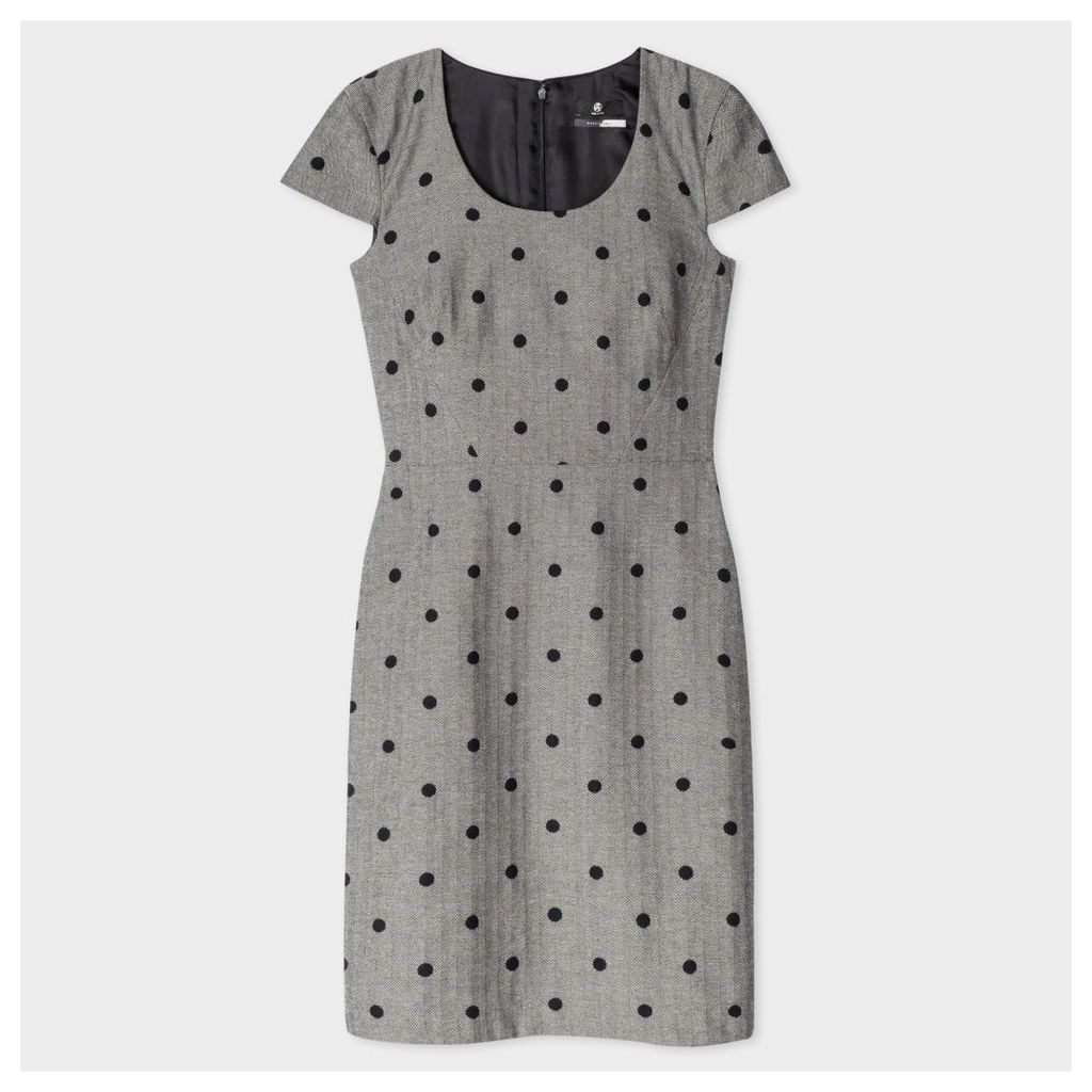 Women's Herringbone Dress With Flocked Polka Dots