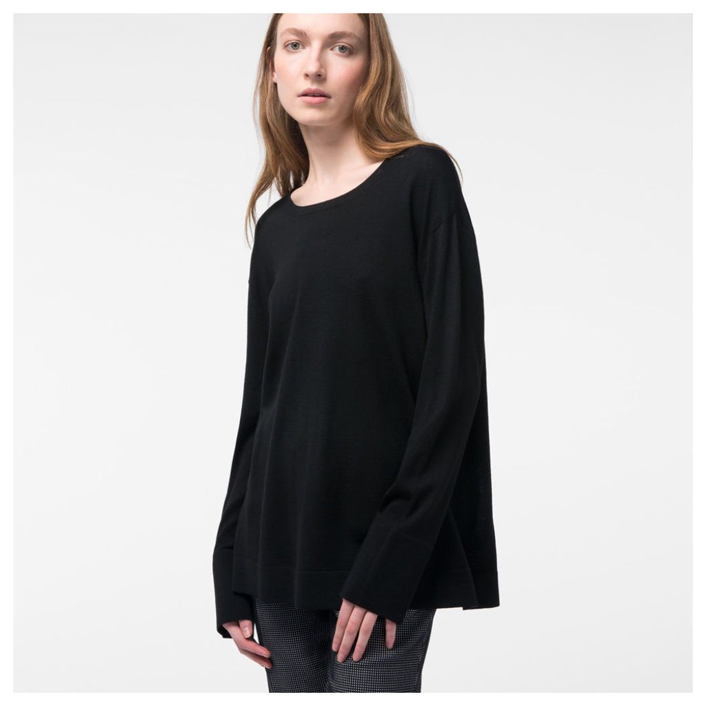 Women's Black Button-Back Merino Wool Sweater
