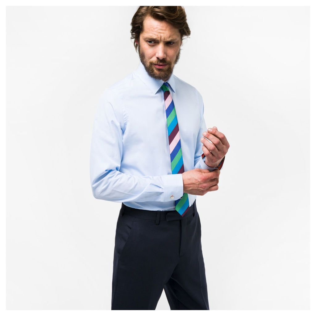 Men's Tailored-Fit Sky Blue Cotton 'Artist Stripe' Cuff Shirt