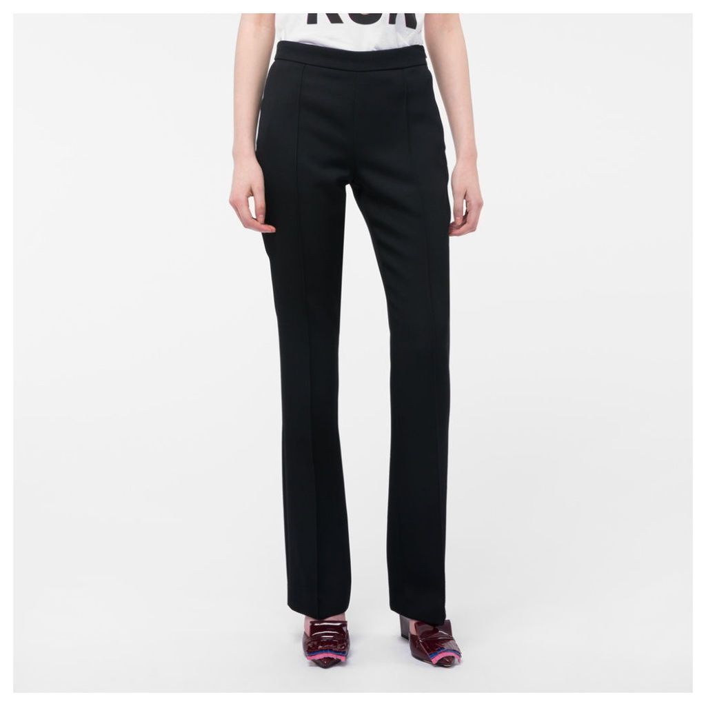 Women's Slim-Fit Black Wool-Twill Trousers With Waist Zip