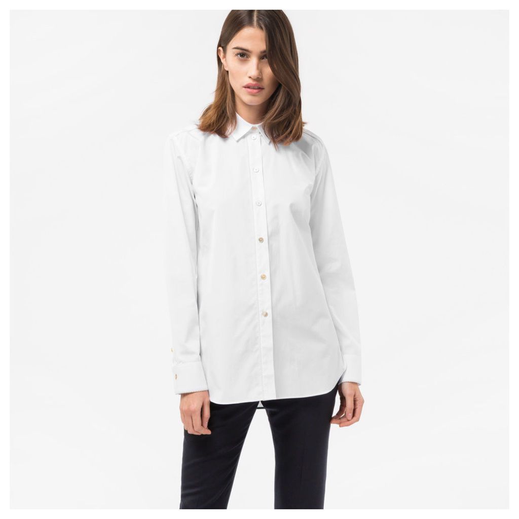 Women's White Cotton Shirt With Satin Frogging
