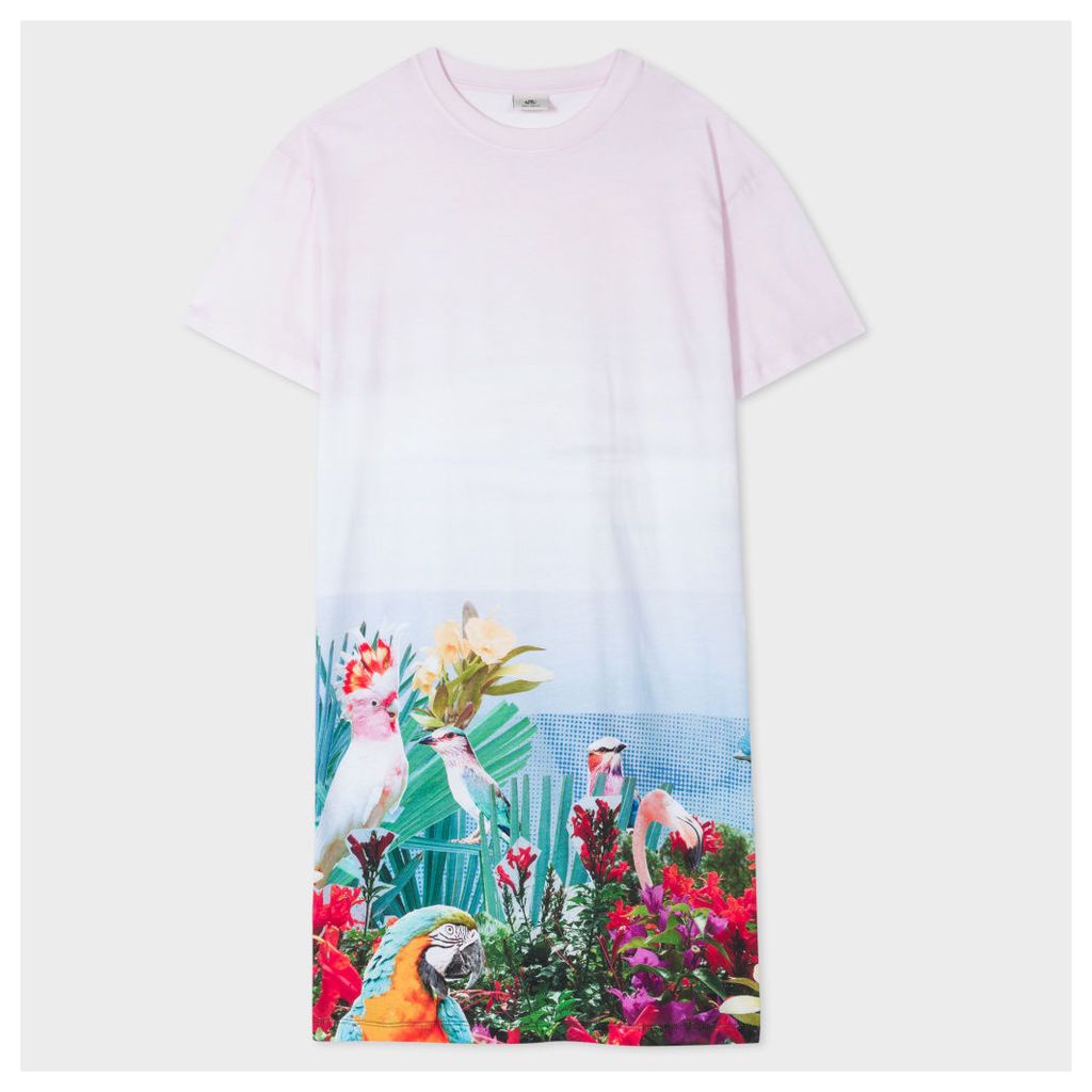 Women's Light Pink 'Tropical Birds' Print Cotton Dress