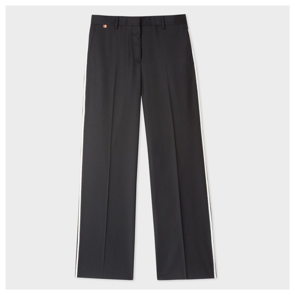 Women's Straight-Fit Black Wool Trousers With White Frogging