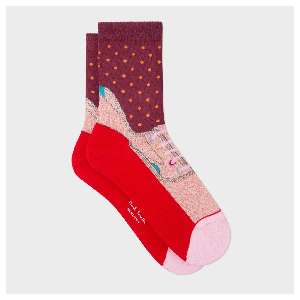 Women's Burgundy 'Trainer' Pattern Socks