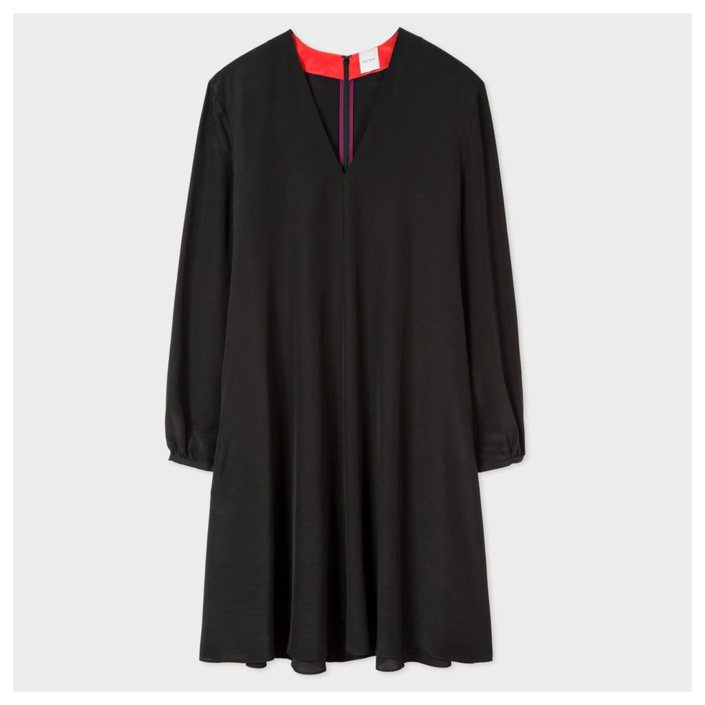 Women's Black Silk A-Line Dress