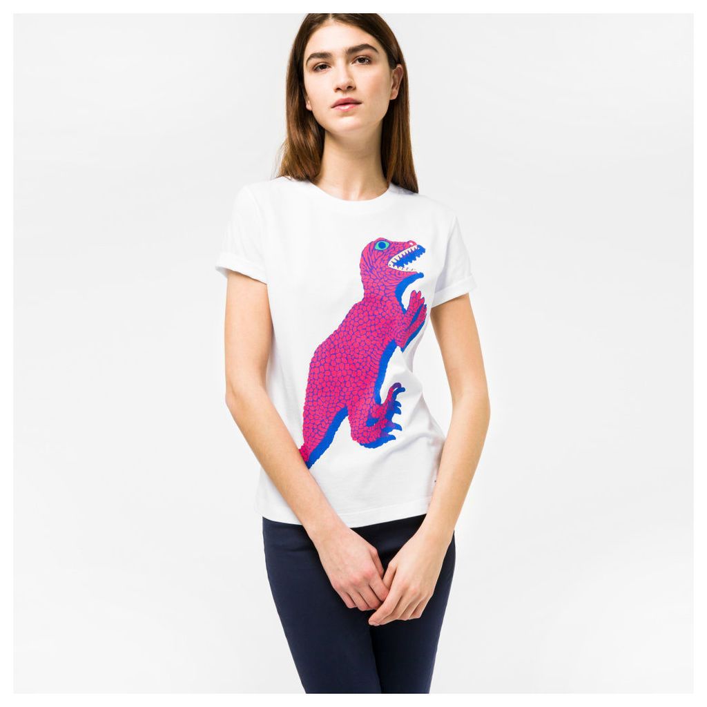 Women's White 'Dino' Print Cotton T-Shirt