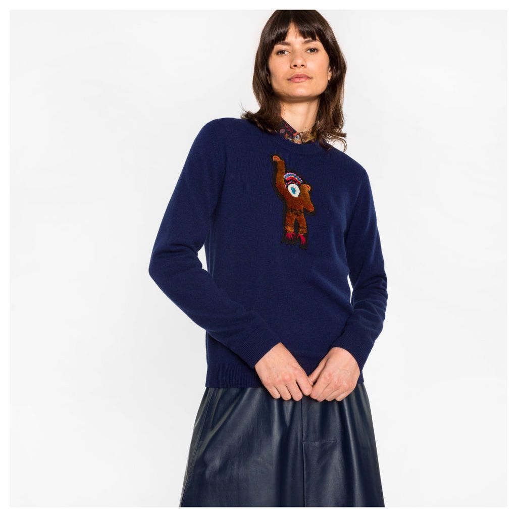 Women's Navy Cashmere Sweater With 'Monkey' Embroidery