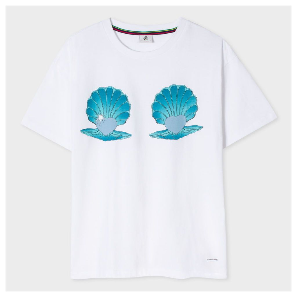 Women's White 'Shells' Print Cotton T-Shirt