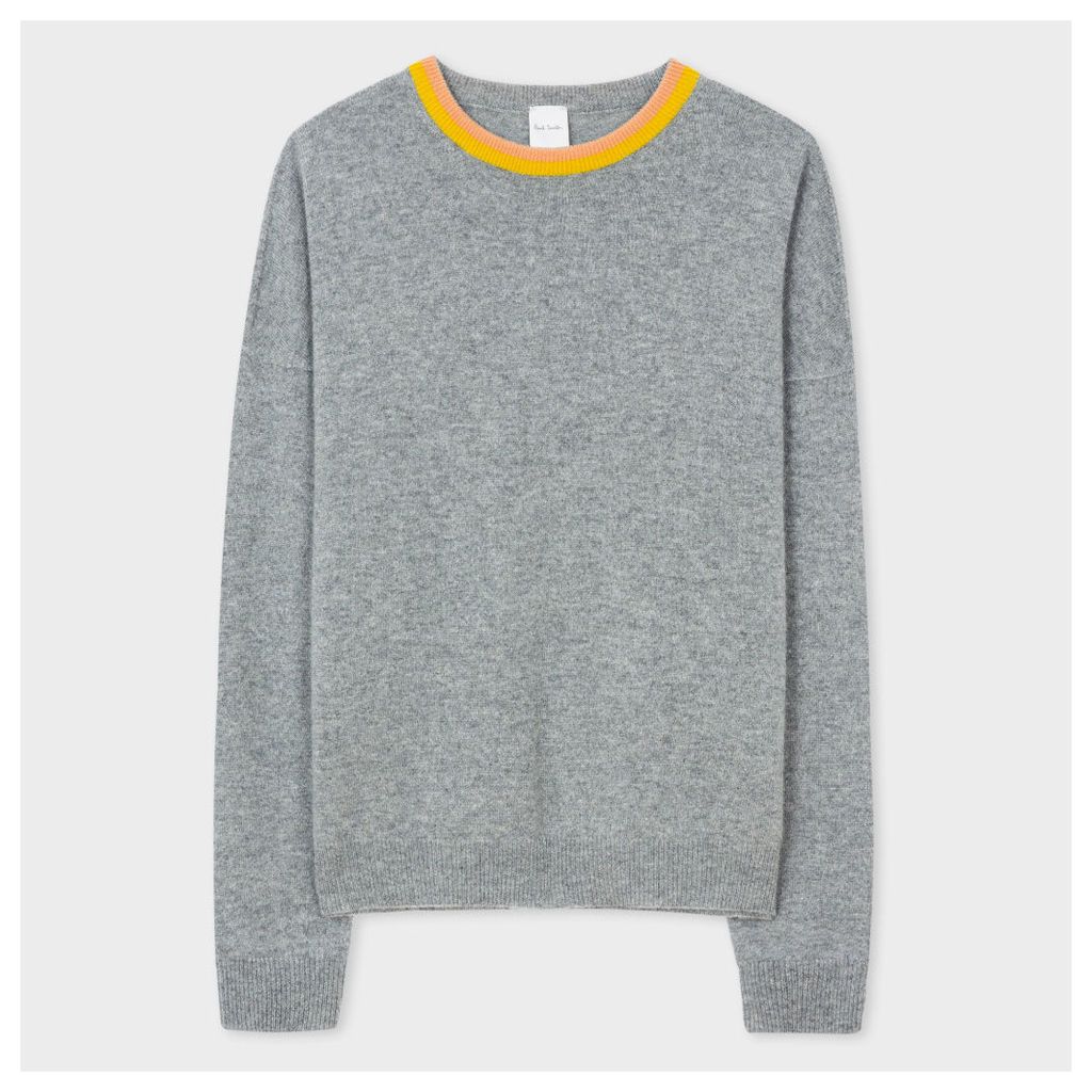 Women's Grey Cashmere Sweater With Contrast Collar