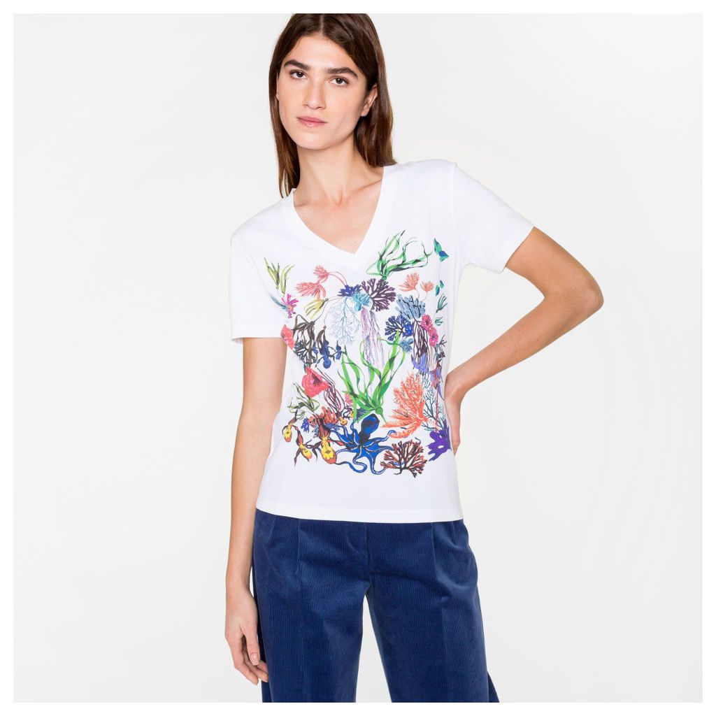 Women's White 'Ocean Floral' Print Cotton T-Shirt