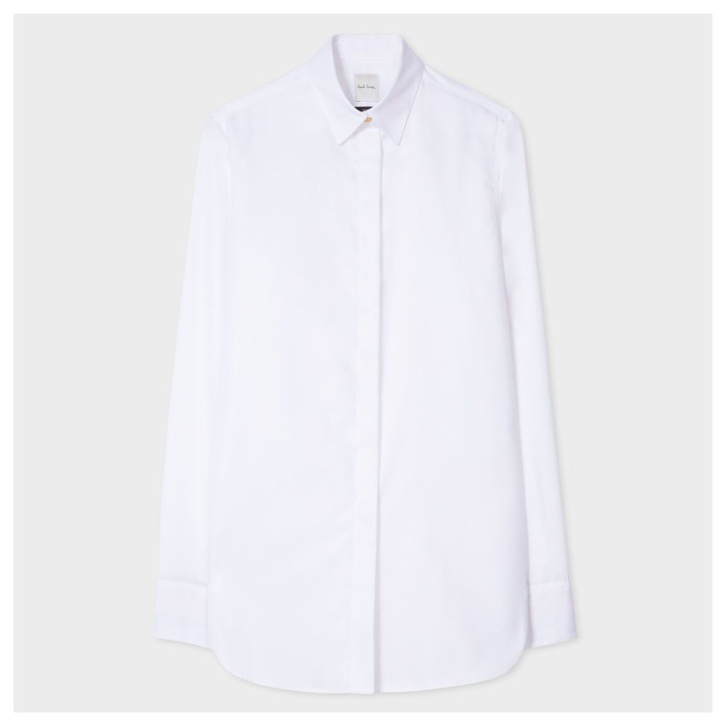 Women's White Cotton-Twill Shirt With 'Artist Stripe' Cuff Linings