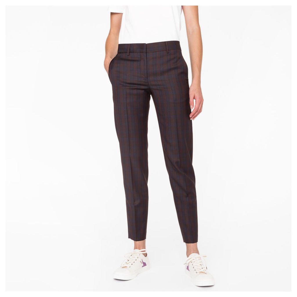 Women's Classic-Fit Navy And Burgundy Check Trousers