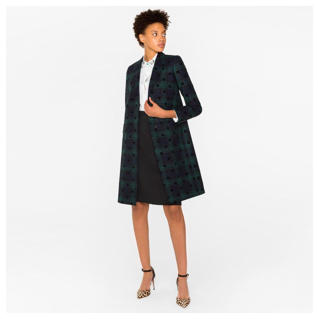Women's Wool-Blend Black Watch Check Epsom Coat With Flocked Spots