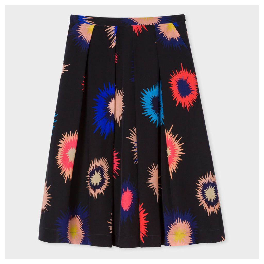 Women's Black 'Supernova' Print Silk Skirt