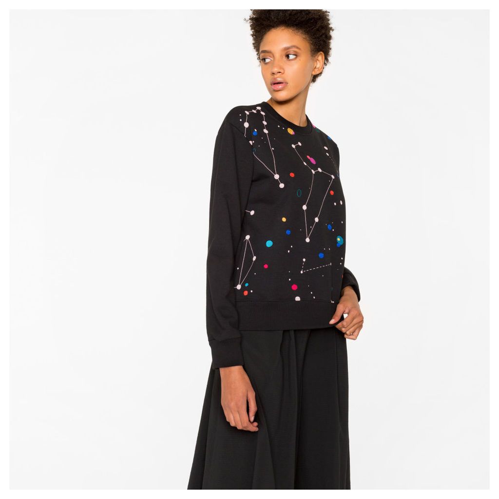 Women's Black 'Milky Way' Print Sweatshirt With Embroidery