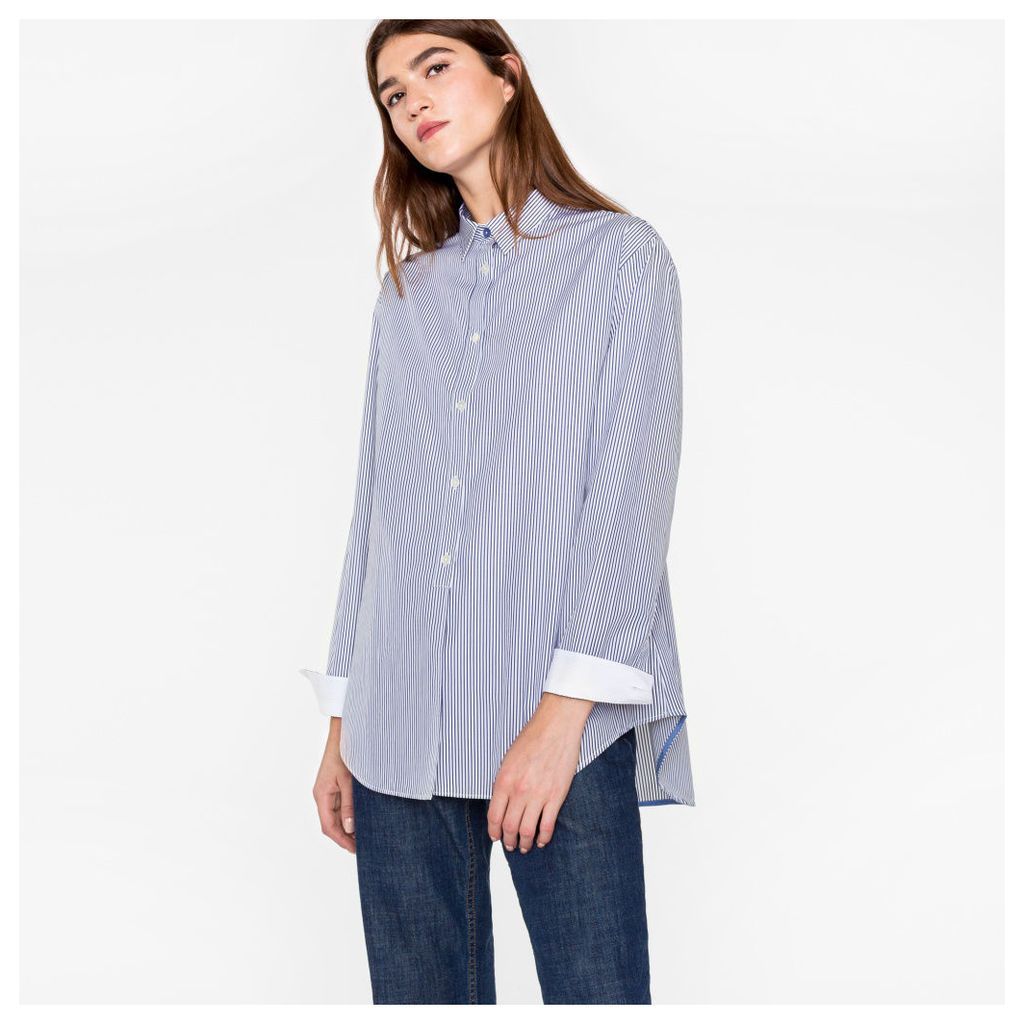 Women's Oversized Navy And White Striped Cotton Shirt