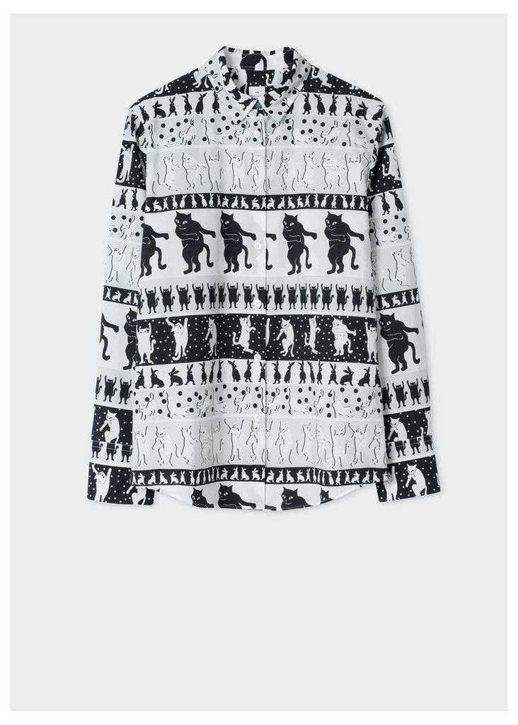 Women's 'Lucky Animals' Cat Print Cotton Shirt