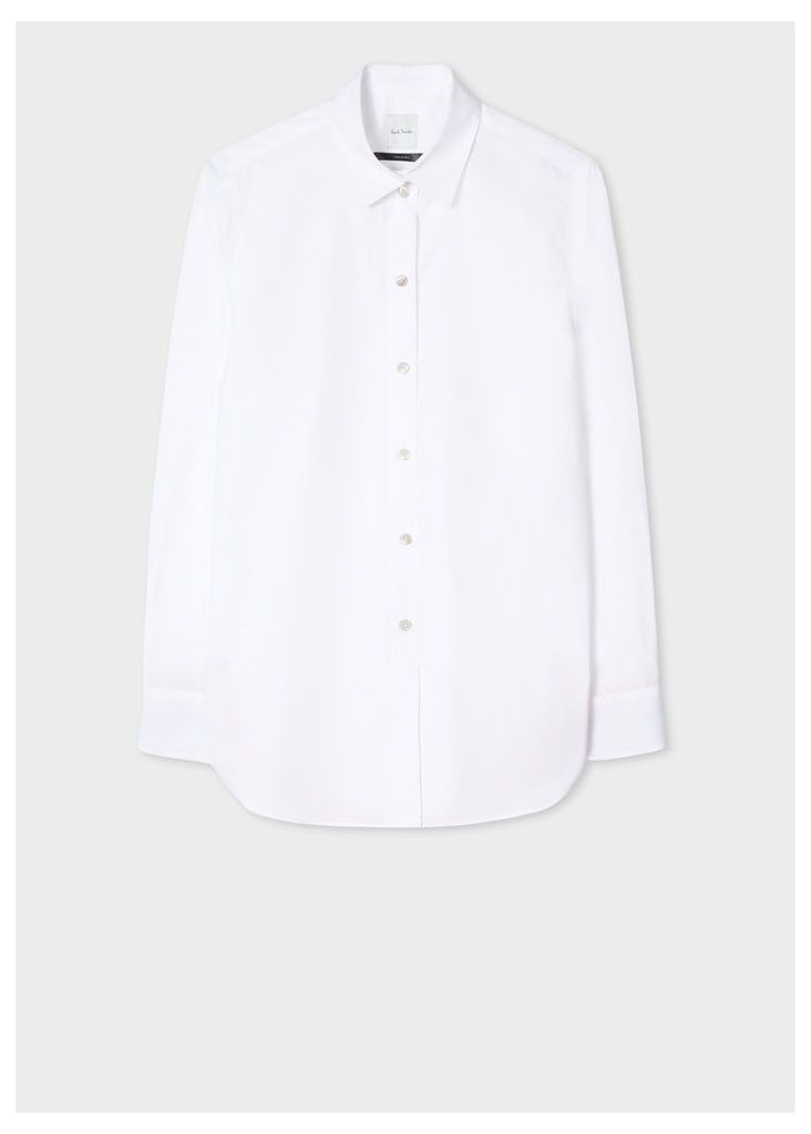 Women's White Cotton-Twill Shirt With 'Artist Stripe' Cuff Linings And Charm Button