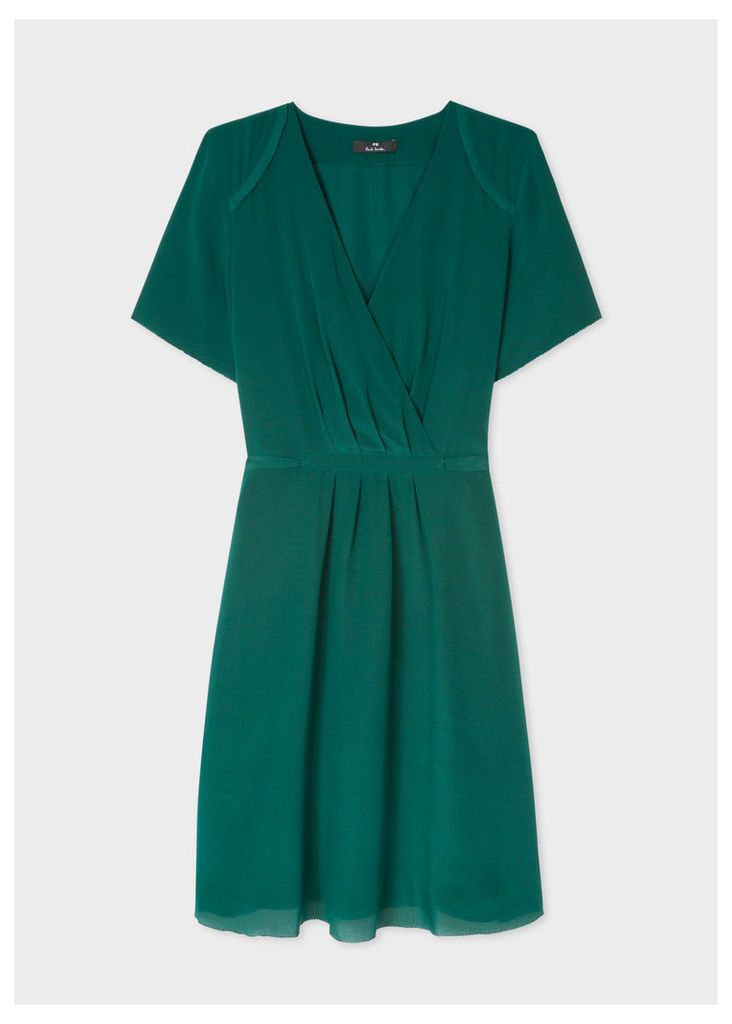 Women's Dark Green Wrap Silk Dress