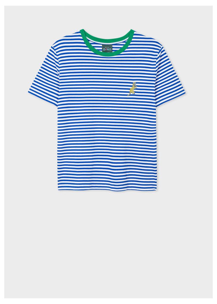 Women's Blue And White Stripe Embroidered 'Dino' T-Shirt