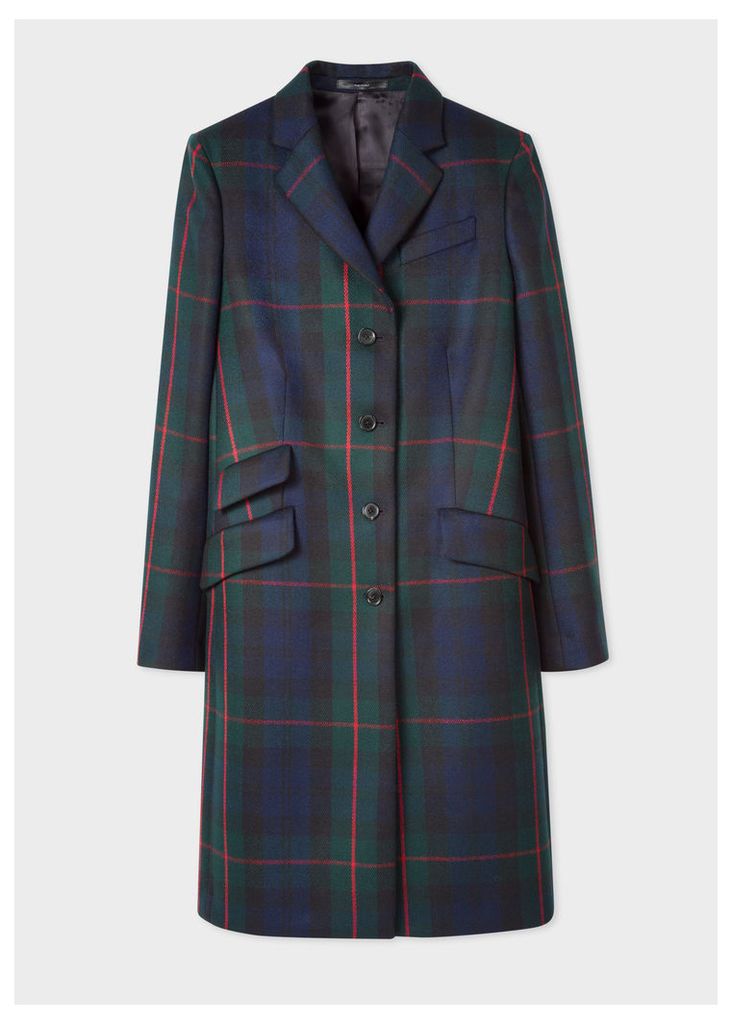 Women's Navy, Green And Red Tartan Wool And Cashmere-Blend Epsom Coat