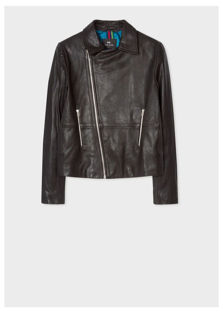 Women's Black Leather Asymmetric Zip Biker Jacket
