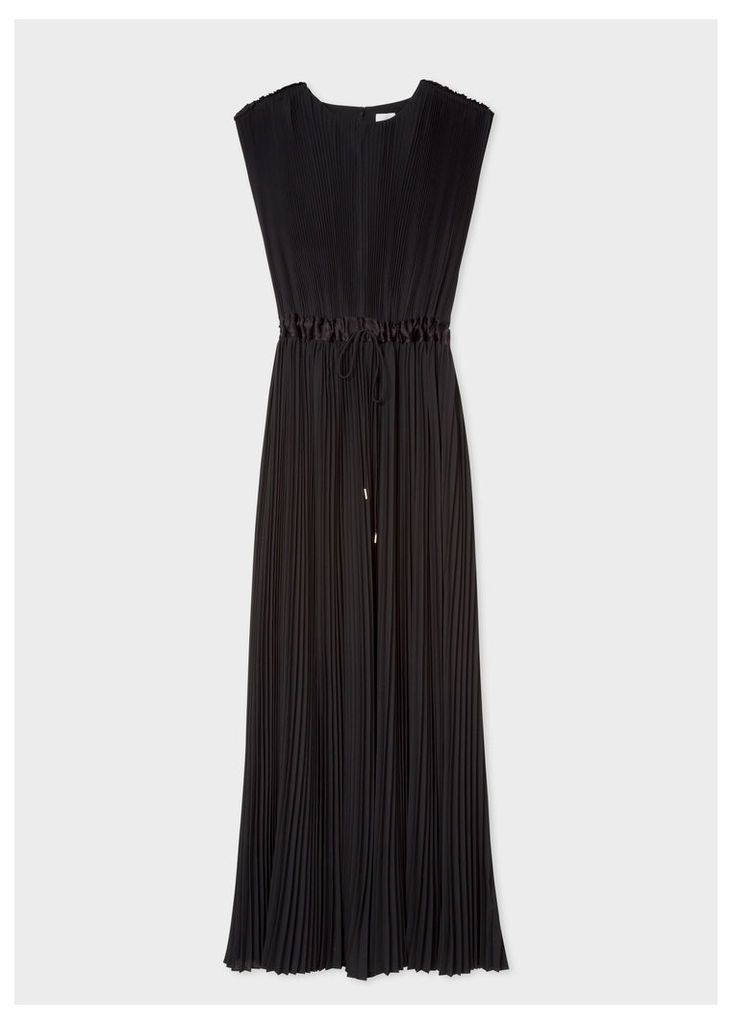Women's Black Pleated Sleeveless Maxi Dress
