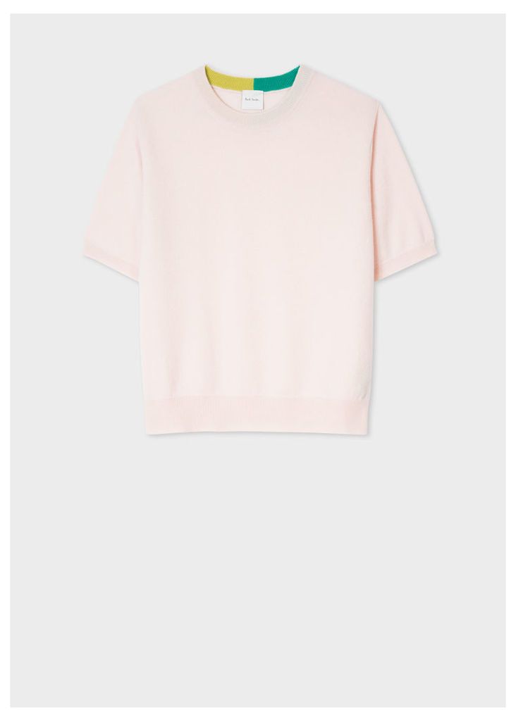 Women's Light Pink Short-Sleeve Cashmere Sweater