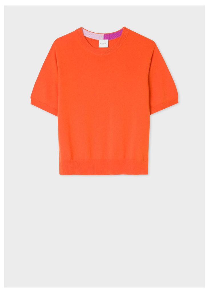 Women's Orange Short-Sleeve Cashmere Sweater
