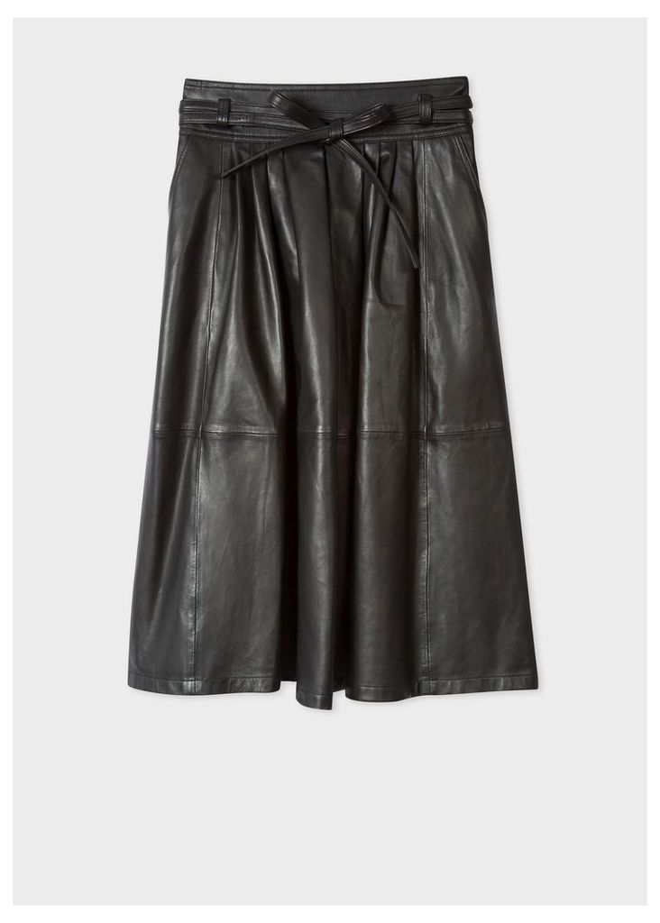 Women's Black Leather Midi Skirt