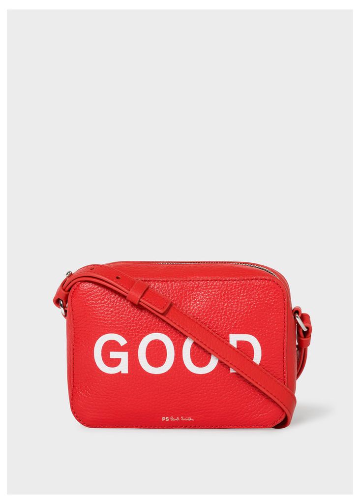 Women's Red Leather 'Good' Print Cross-Body Bag