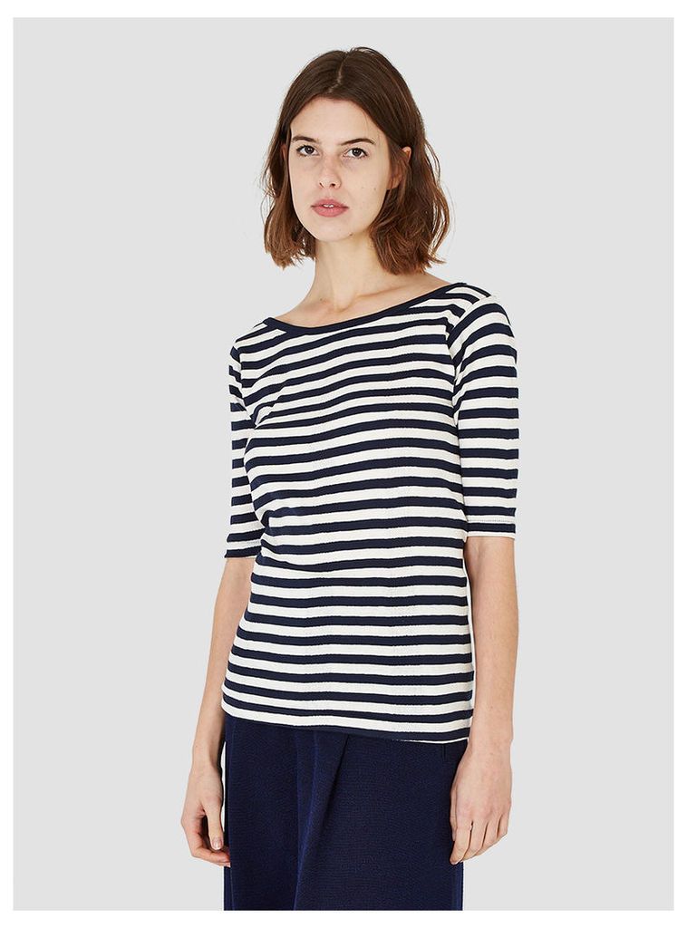 Gravel & Gold Boatneck Wide Stripe T-Shirt Navy and White Womenswear