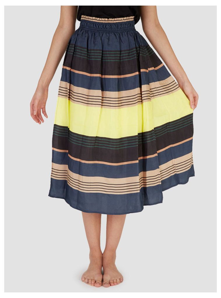 Apiece Apart Assisi Tea Length Wabi Skirt Midnight Sky Stripe Womenswear Blue