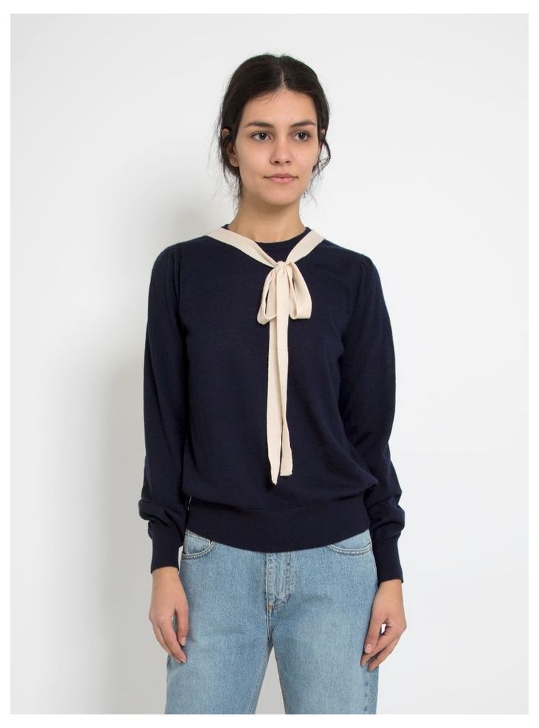 Emilie Cashmere Fitted Sweater Navy & Vanilla