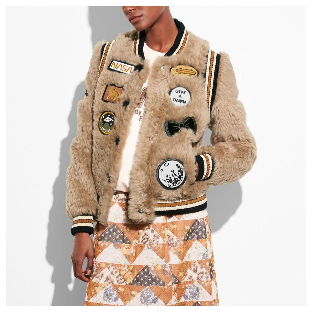 Coach Shearling Varsity Jacket With Patches