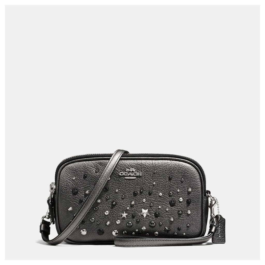 Coach Crossbody Clutch In Metallic Leather With Star Rivets