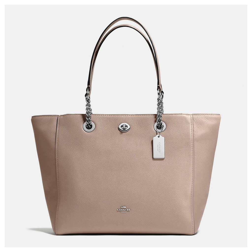Coach Turnlock Chain Tote In Polished Pebble Leather