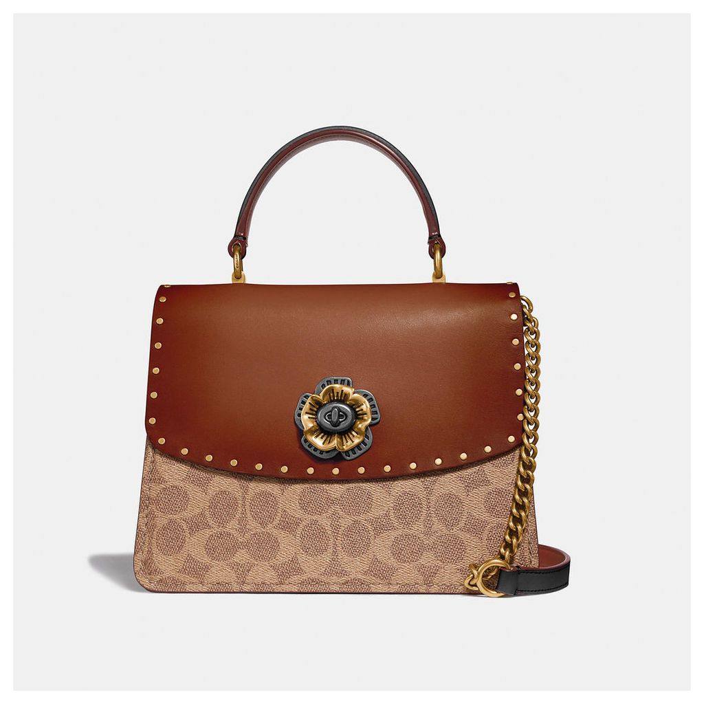 Coach Parker Top Handle In Signature Canvas With Rivets